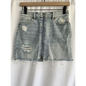 PacSun Light Wash Denim Mini Skirt Distressed with Zipper Size Womens 23